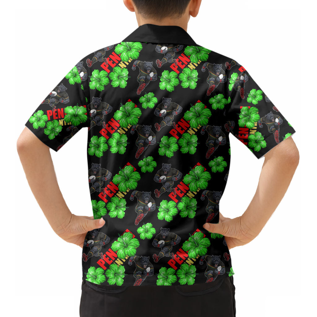 Penrith Panthers Kid Hawaiian Shirt Tropical Hibiscus Floral Seamless Rugby Mascot