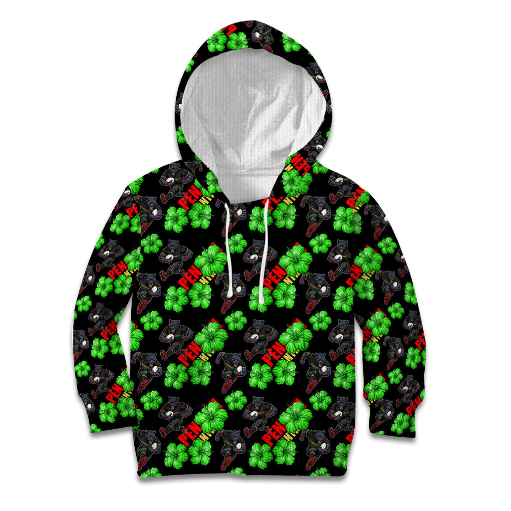 Penrith Panthers Kid Hoodie Tropical Hibiscus Floral Seamless Rugby Mascot