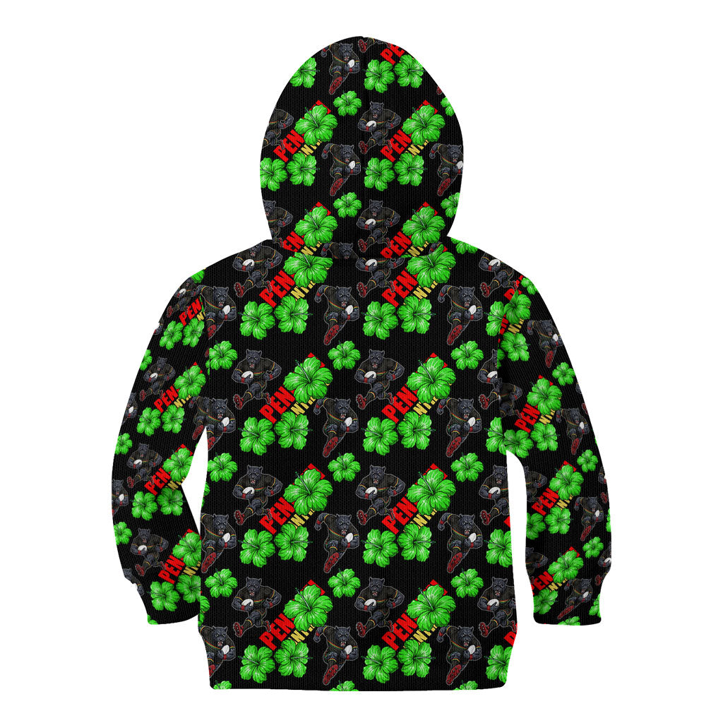 Penrith Panthers Kid Hoodie Tropical Hibiscus Floral Seamless Rugby Mascot