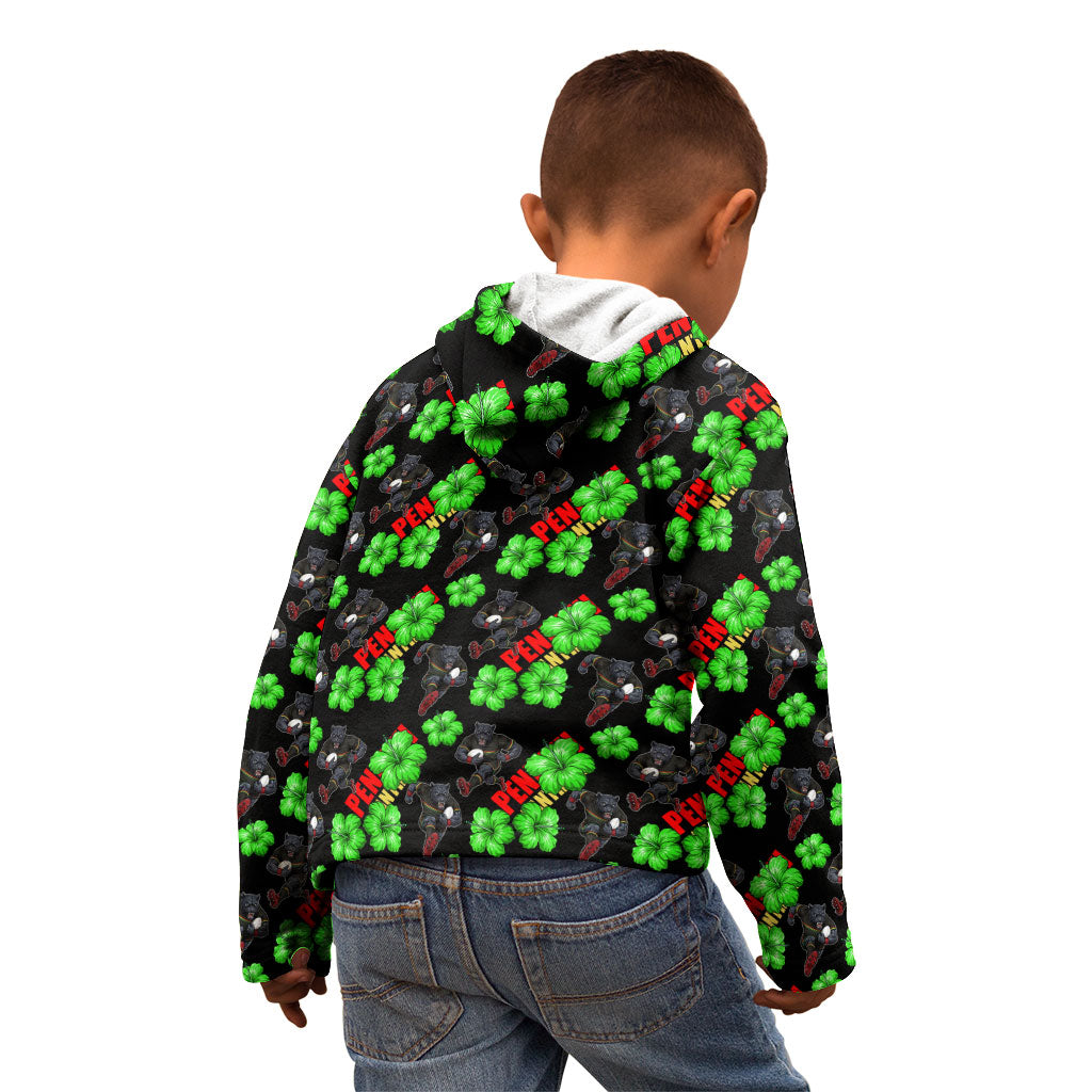 Penrith Panthers Kid Hoodie Tropical Hibiscus Floral Seamless Rugby Mascot