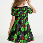 Penrith Panthers Kid Short Sleeve Dress Tropical Hibiscus Floral Seamless Rugby Mascot