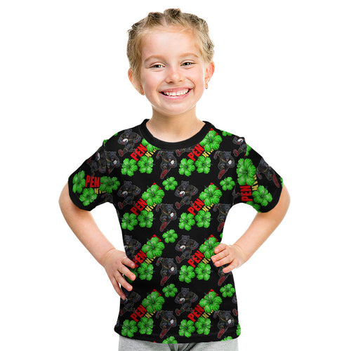 Penrith Panthers Kid T Shirt Tropical Hibiscus Floral Seamless Rugby Mascot