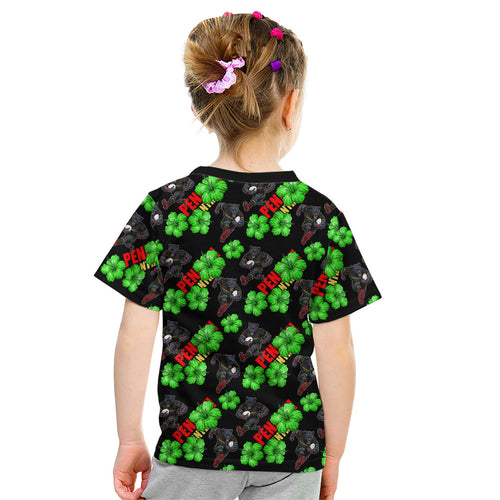 Penrith Panthers Kid T Shirt Tropical Hibiscus Floral Seamless Rugby Mascot