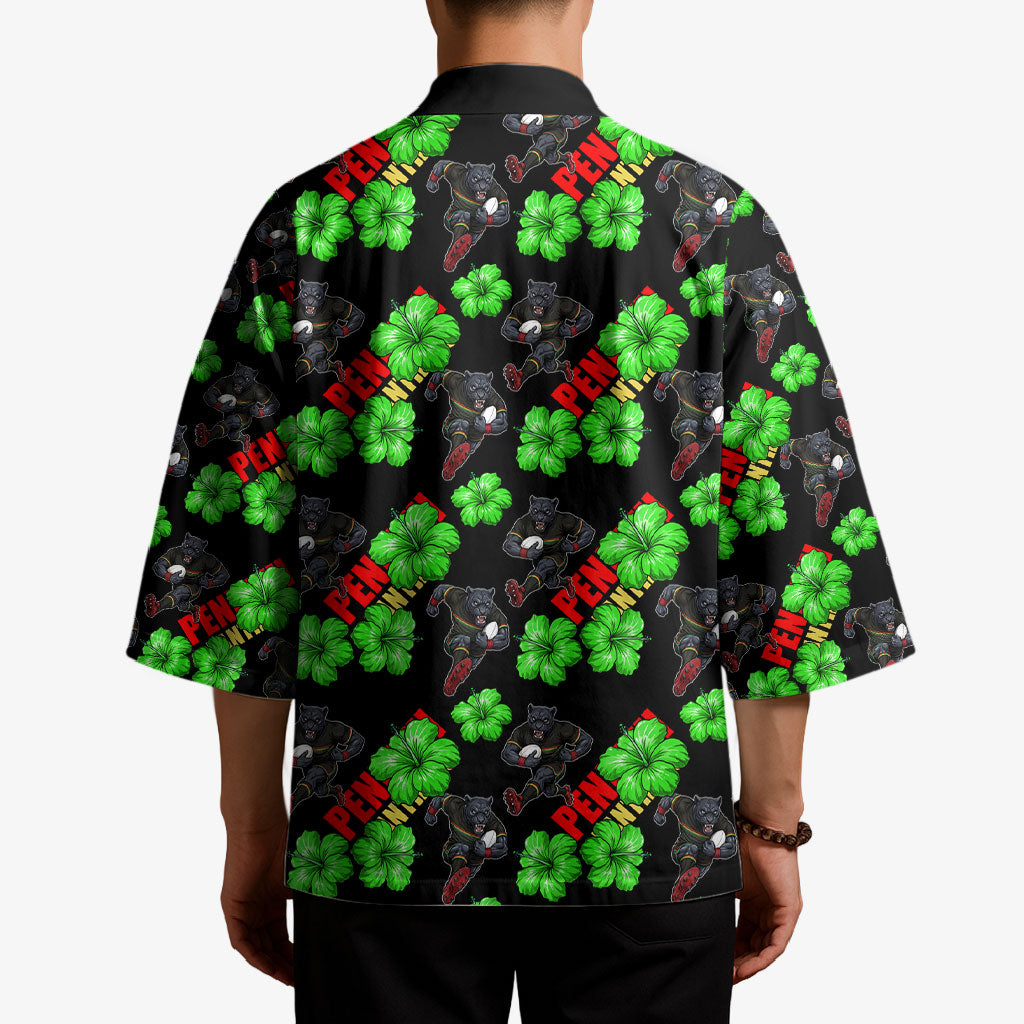 Penrith Panthers Kimono Tropical Hibiscus Floral Seamless Rugby Mascot