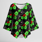 Penrith Panthers Kimono Sleeve Blouse Tropical Hibiscus Floral Seamless Rugby Mascot