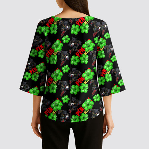 Penrith Panthers Kimono Sleeve Blouse Tropical Hibiscus Floral Seamless Rugby Mascot