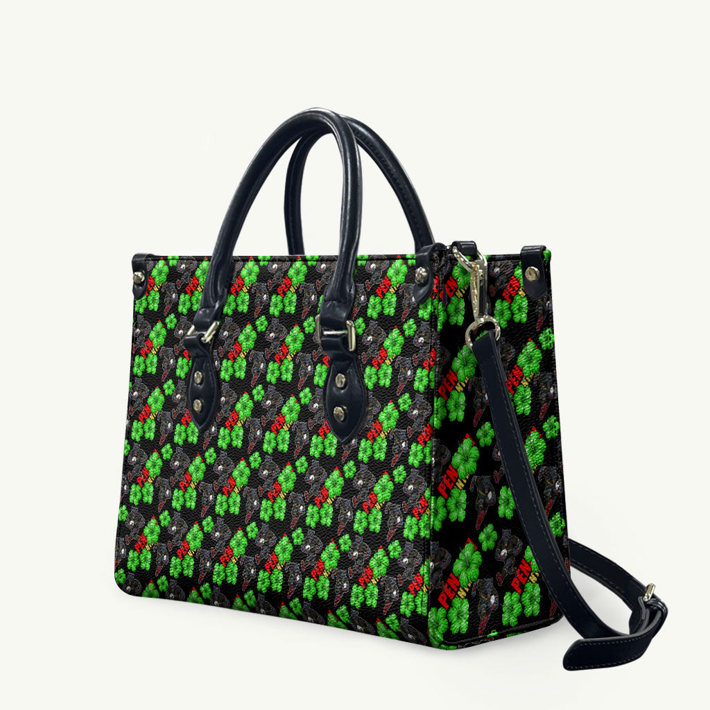Penrith Panthers Leather Bag Tropical Hibiscus Floral Seamless Rugby Mascot