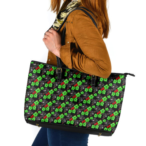 Penrith Panthers Leather Tote Bag Tropical Hibiscus Floral Seamless Rugby Mascot