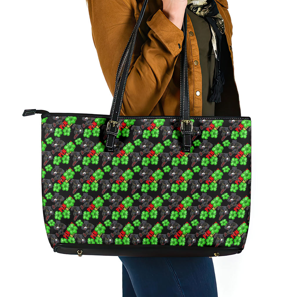 Penrith Panthers Leather Tote Bag Tropical Hibiscus Floral Seamless Rugby Mascot