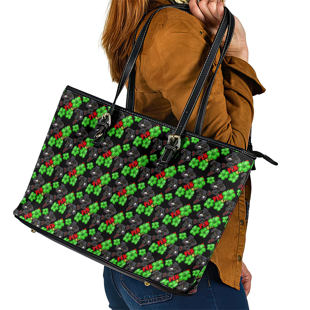 Penrith Panthers Leather Tote Bag Tropical Hibiscus Floral Seamless Rugby Mascot