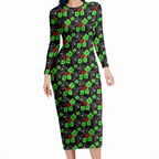 Penrith Panthers Long Sleeve Bodycon Dress Tropical Hibiscus Floral Seamless Rugby Mascot