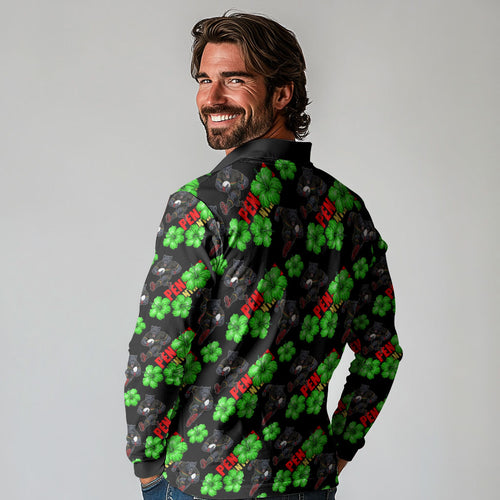 Penrith Panthers Long Sleeve Polo Shirt Tropical Hibiscus Floral Seamless Rugby Mascot