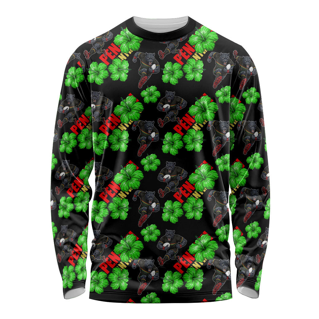 Penrith Panthers Long Sleeve Shirt Tropical Hibiscus Floral Seamless Rugby Mascot