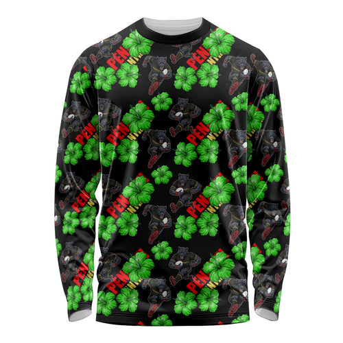 Penrith Panthers Long Sleeve Shirt Tropical Hibiscus Floral Seamless Rugby Mascot