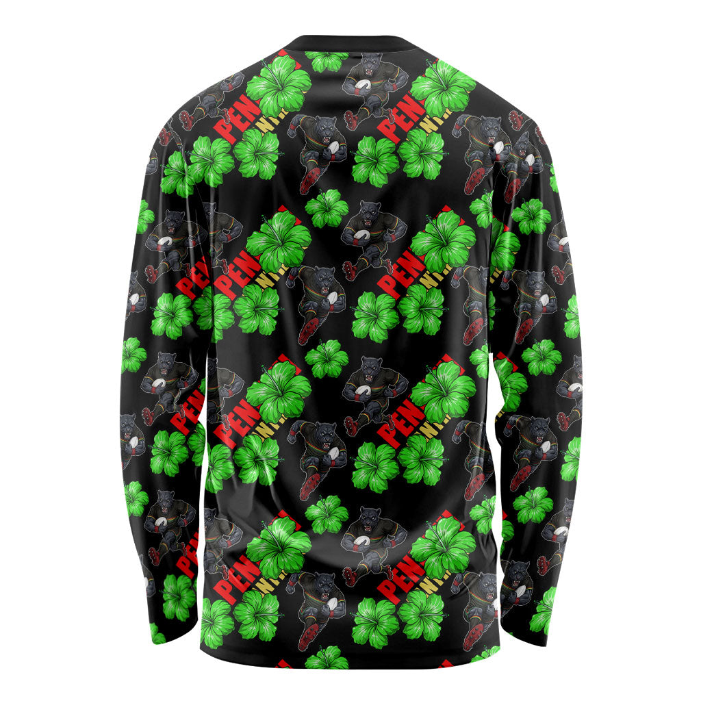 Penrith Panthers Long Sleeve Shirt Tropical Hibiscus Floral Seamless Rugby Mascot