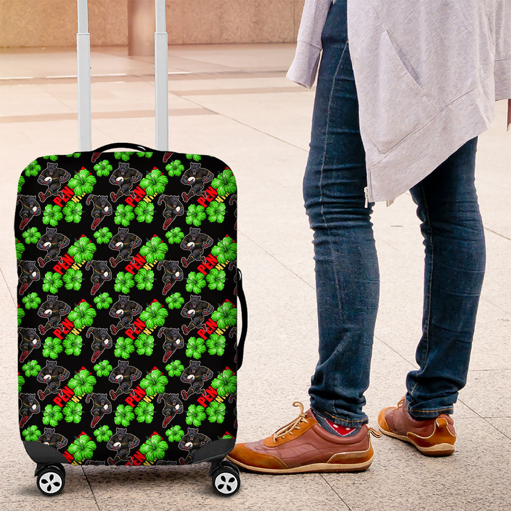 Penrith Panthers Luggage Cover Tropical Hibiscus Floral Seamless Rugby Mascot