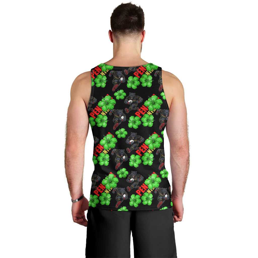 Penrith Panthers Men Tank Top Tropical Hibiscus Floral Seamless Rugby Mascot
