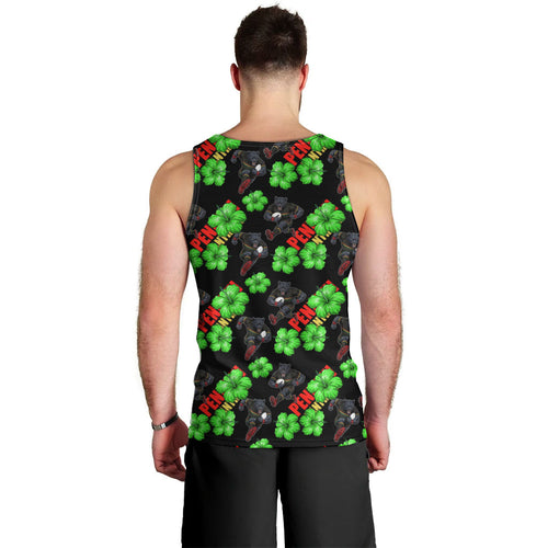 Penrith Panthers Men Tank Top Tropical Hibiscus Floral Seamless Rugby Mascot
