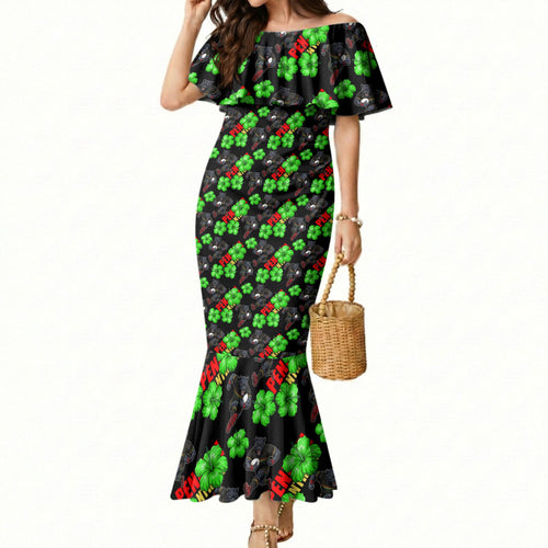 Penrith Panthers Mermaid Dress Tropical Hibiscus Floral Seamless Rugby Mascot