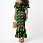 Penrith Panthers Mermaid Dress Tropical Hibiscus Floral Seamless Rugby Mascot