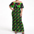 Penrith Panthers Off Shoulder Maxi Dress Tropical Hibiscus Floral Seamless Rugby Mascot