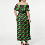 Penrith Panthers Off Shoulder Maxi Dress Tropical Hibiscus Floral Seamless Rugby Mascot