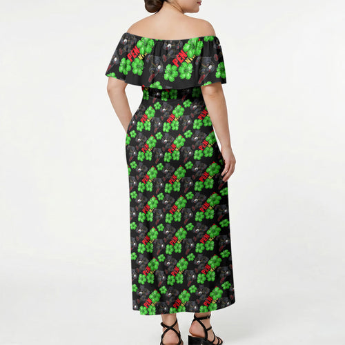 Penrith Panthers Off Shoulder Maxi Dress Tropical Hibiscus Floral Seamless Rugby Mascot