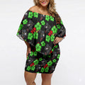 Penrith Panthers Off Shoulder Short Dress Tropical Hibiscus Floral Seamless Rugby Mascot