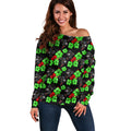 Penrith Panthers Off Shoulder Sweater Tropical Hibiscus Floral Seamless Rugby Mascot