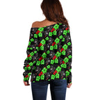 Penrith Panthers Off Shoulder Sweater Tropical Hibiscus Floral Seamless Rugby Mascot