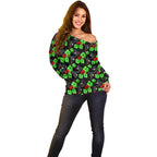 Penrith Panthers Off Shoulder Sweater Tropical Hibiscus Floral Seamless Rugby Mascot