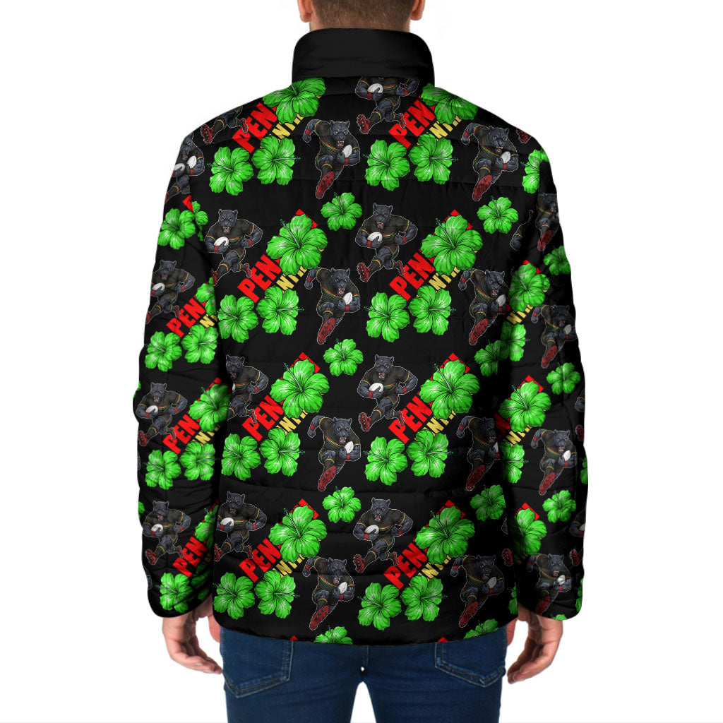 Penrith Panthers Padded Jacket Tropical Hibiscus Floral Seamless Rugby Mascot