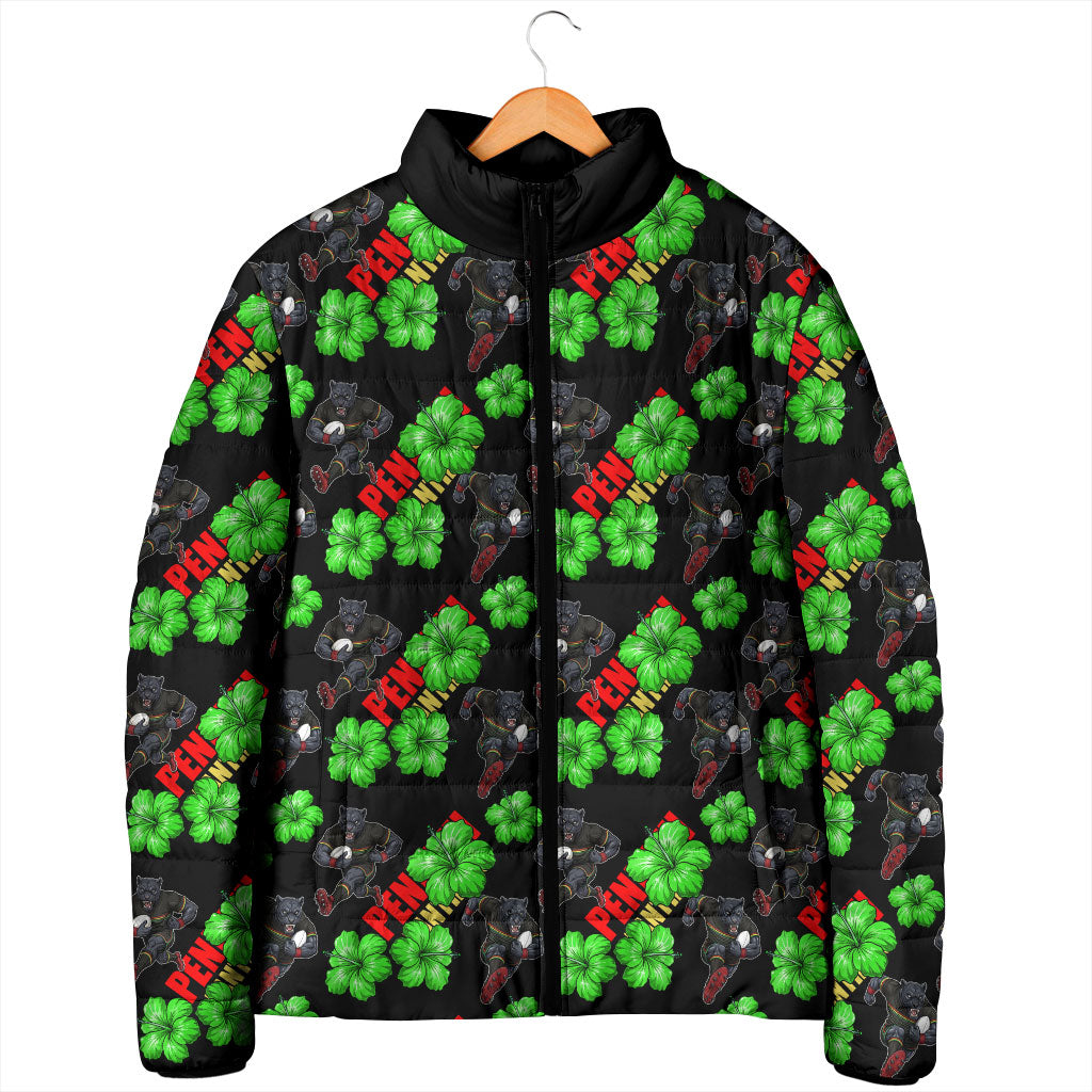 Penrith Panthers Padded Jacket Tropical Hibiscus Floral Seamless Rugby Mascot