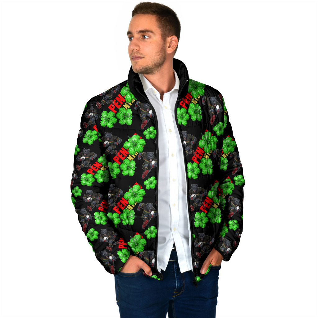 Penrith Panthers Padded Jacket Tropical Hibiscus Floral Seamless Rugby Mascot