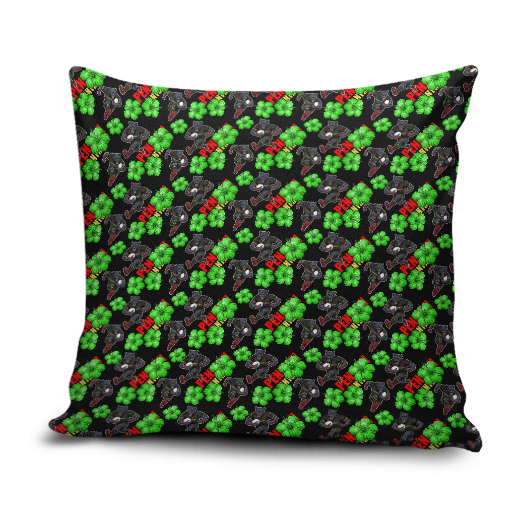 Penrith Panthers Pillow Cover Tropical Hibiscus Floral Seamless Rugby Mascot