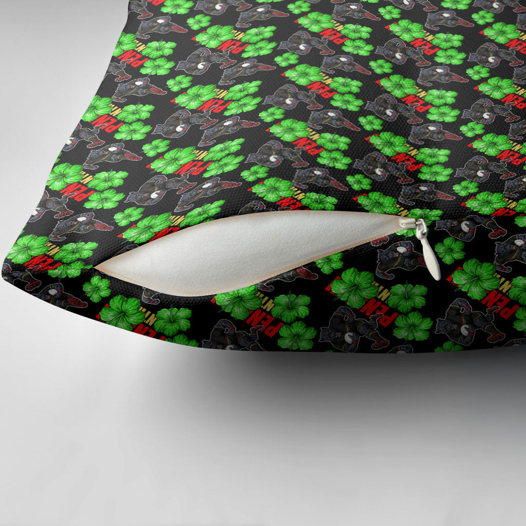 Penrith Panthers Pillow Cover Tropical Hibiscus Floral Seamless Rugby Mascot