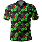 Penrith Panthers Polo Shirt Tropical Hibiscus Floral Seamless Rugby Mascot