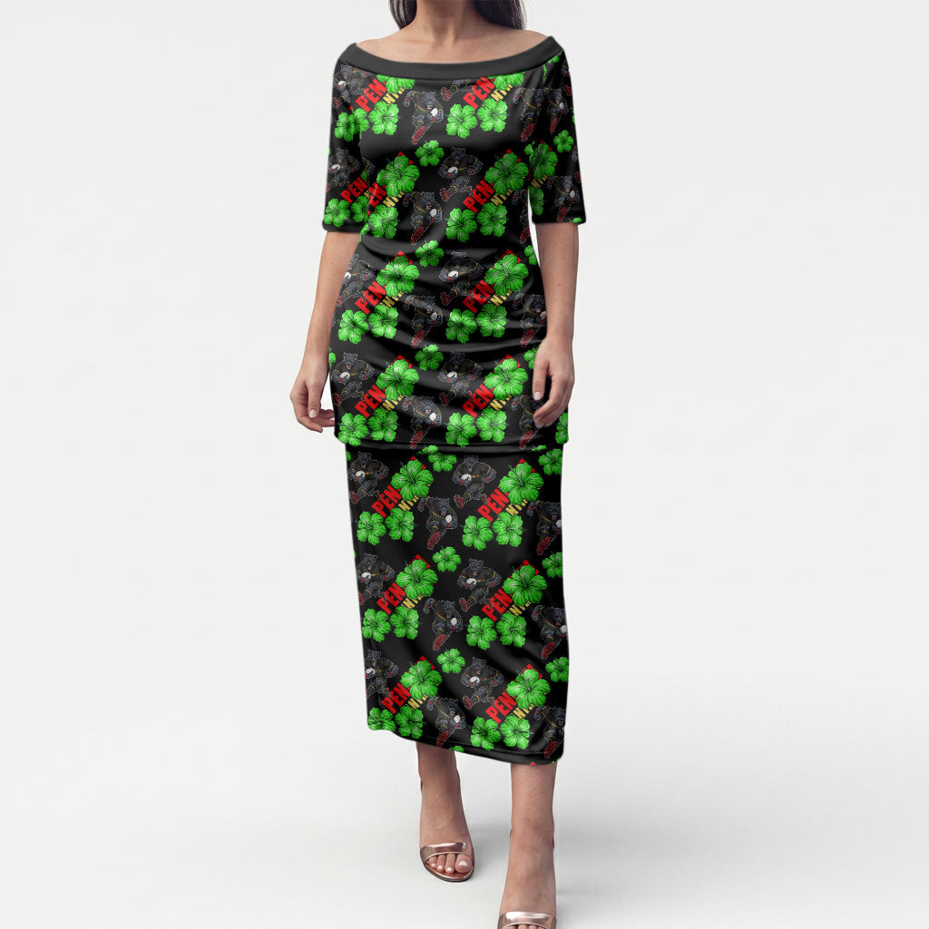 Penrith Panthers Puletasi Tropical Hibiscus Floral Seamless Rugby Mascot