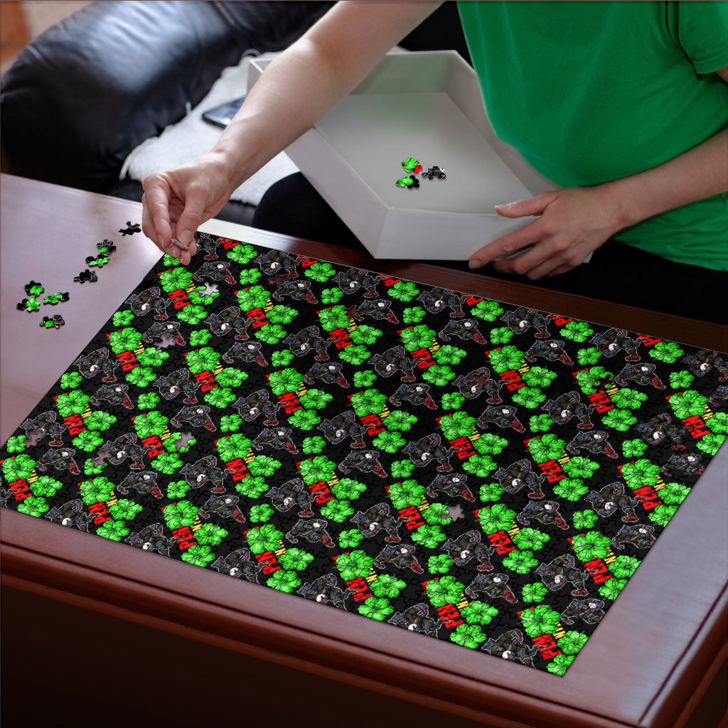 Penrith Panthers Puzzle Tropical Hibiscus Floral Seamless Rugby Mascot