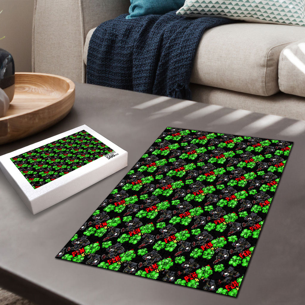 Penrith Panthers Puzzle Tropical Hibiscus Floral Seamless Rugby Mascot