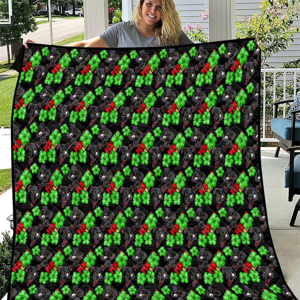 Penrith Panthers Quilt Tropical Hibiscus Floral Seamless Rugby Mascot