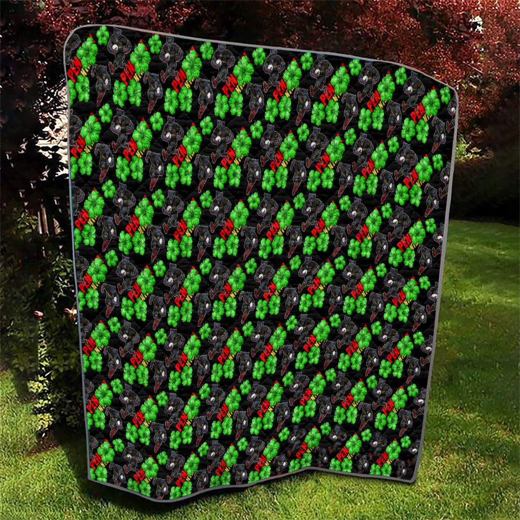 Penrith Panthers Quilt Tropical Hibiscus Floral Seamless Rugby Mascot