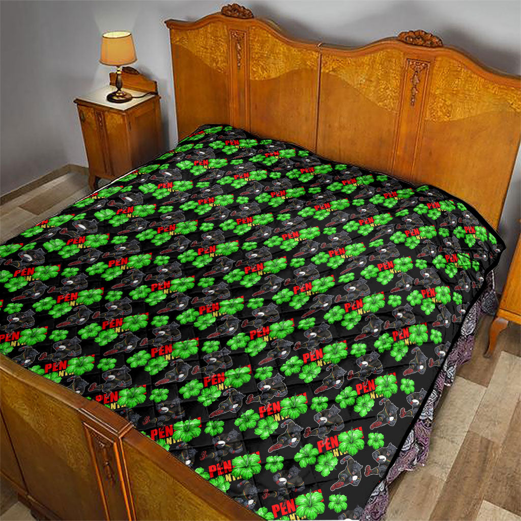 Penrith Panthers Quilt Tropical Hibiscus Floral Seamless Rugby Mascot