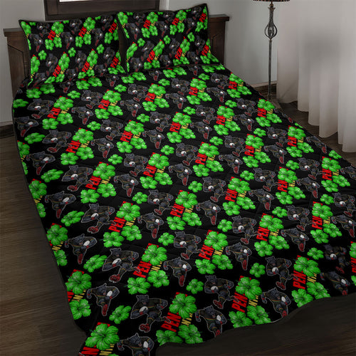 Penrith Panthers Quilt Bed Set Tropical Hibiscus Floral Seamless Rugby Mascot