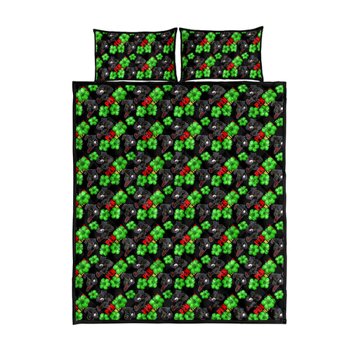 Penrith Panthers Quilt Bed Set Tropical Hibiscus Floral Seamless Rugby Mascot