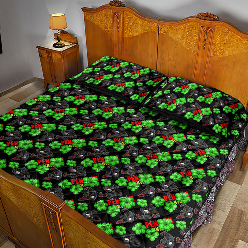Penrith Panthers Quilt Bed Set Tropical Hibiscus Floral Seamless Rugby Mascot