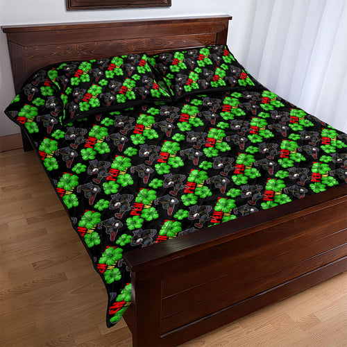Penrith Panthers Quilt Bed Set Tropical Hibiscus Floral Seamless Rugby Mascot