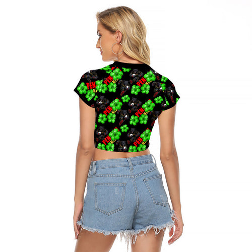 Penrith Panthers Raglan Cropped T Shirt Tropical Hibiscus Floral Seamless Rugby Mascot