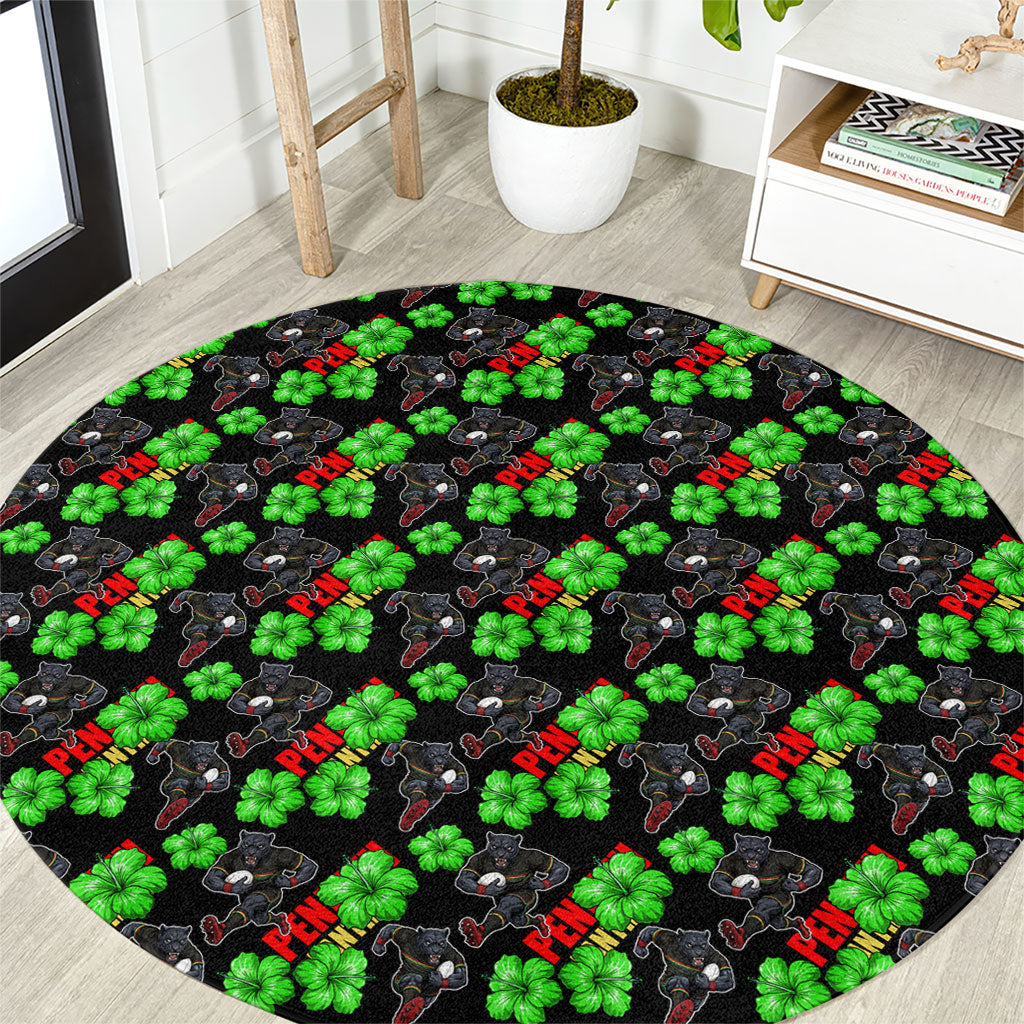Penrith Panthers Round Carpet Tropical Hibiscus Floral Seamless Rugby Mascot