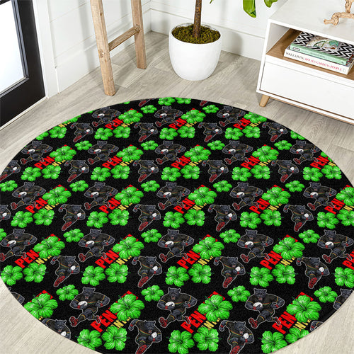 Penrith Panthers Round Carpet Tropical Hibiscus Floral Seamless Rugby Mascot